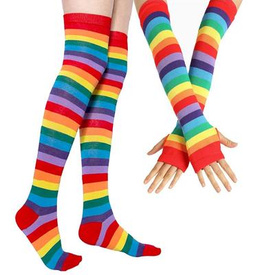 1 Set Overknee Regenbogen Oberschenkelhohe Socken Handschuhe Set Cosplay Zubehör Arm Beinwärmer für Mädchen