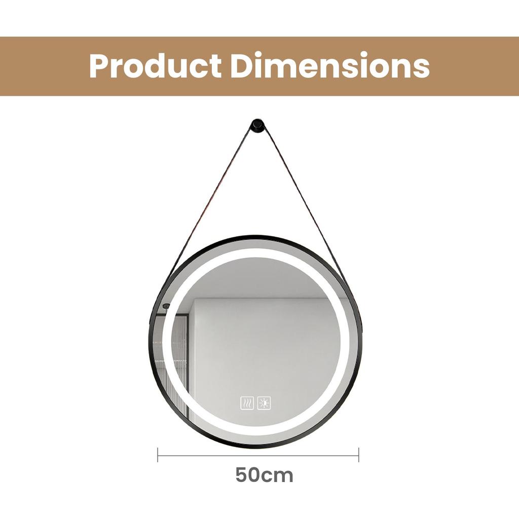LED Mirror with Black Frame, 3-Color Lighting, 10-100% Dimmable, Anti-Fog, 5mm HD Glass, Touch Sensor, CRI >90