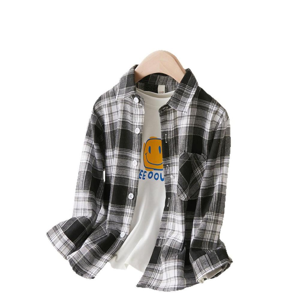 Plaid Long Sleeve Shirt for Older Boys & Girls - Versatile Spring/Autumn Children's Outerwear