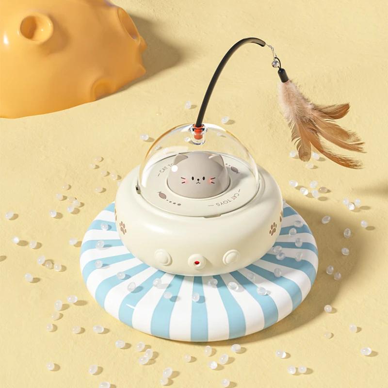 Electric Interactive Cat Toy Cat Toys with Feather Cat Teaser Wand Rechargeable Electric Sensing Pet Toys for Chasing