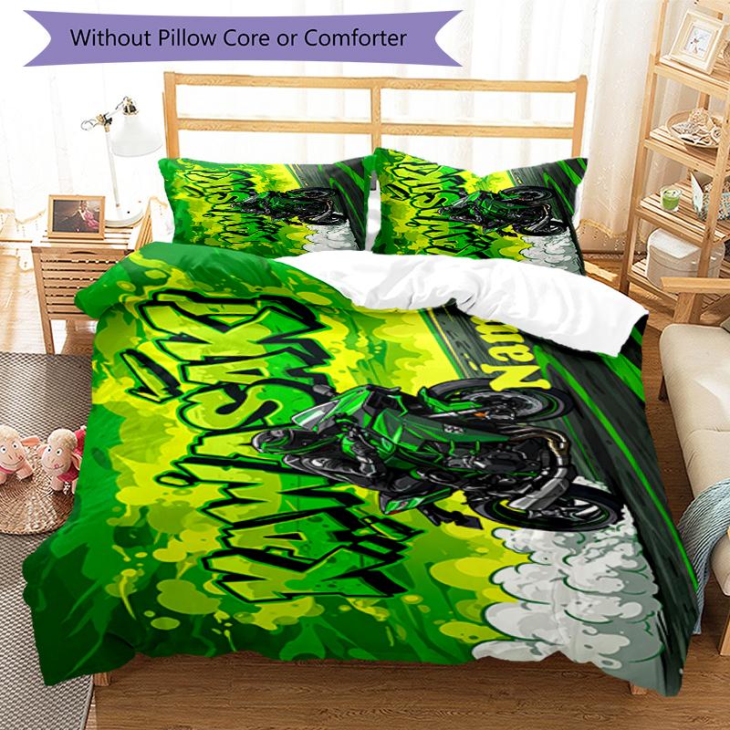 3pcs Custom Name Motorcycle Bedding Set Duvet Cover Closure Includes 1 Duvet Cover & 2 Pillowcases, Soft and Comfortable for All Seasons.