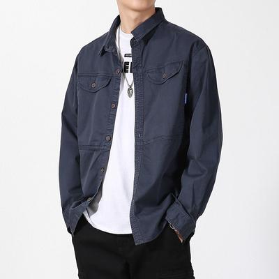 Men's Casual Long-Sleeved Shirt Trendy Brand Loose Fit Cotton Stretch Versatile Cargo Jacket Autumn Top