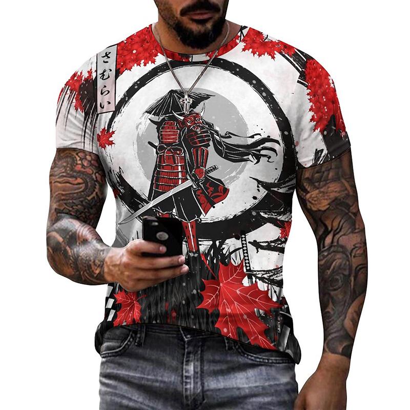 Japan Samurai 3D Graphic T Shirts Men Women  Summer Casual  T Shirts Street Hip Hop  Harajuku Style Round Neck Short Sleeve Tops