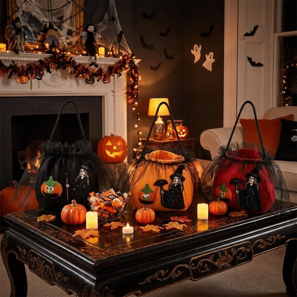Non-woven Witch Pumpkin Treat Pouch Hand‑held Snack Storage Bag  Trick Or Treat