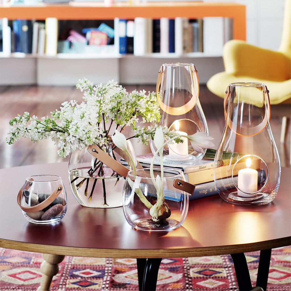 Holmegaard Glass Pot, 10cm High, with Leather Handle, Design with Light