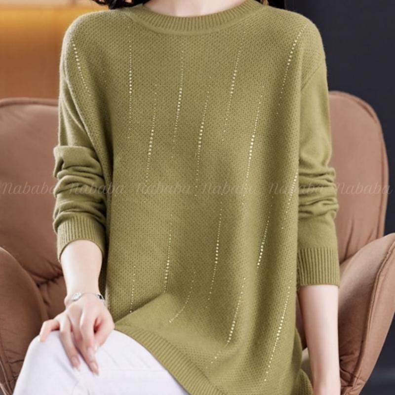 Navava Loose Fit Round Neck Pearl Point Long Sleeve Knit Nk3467