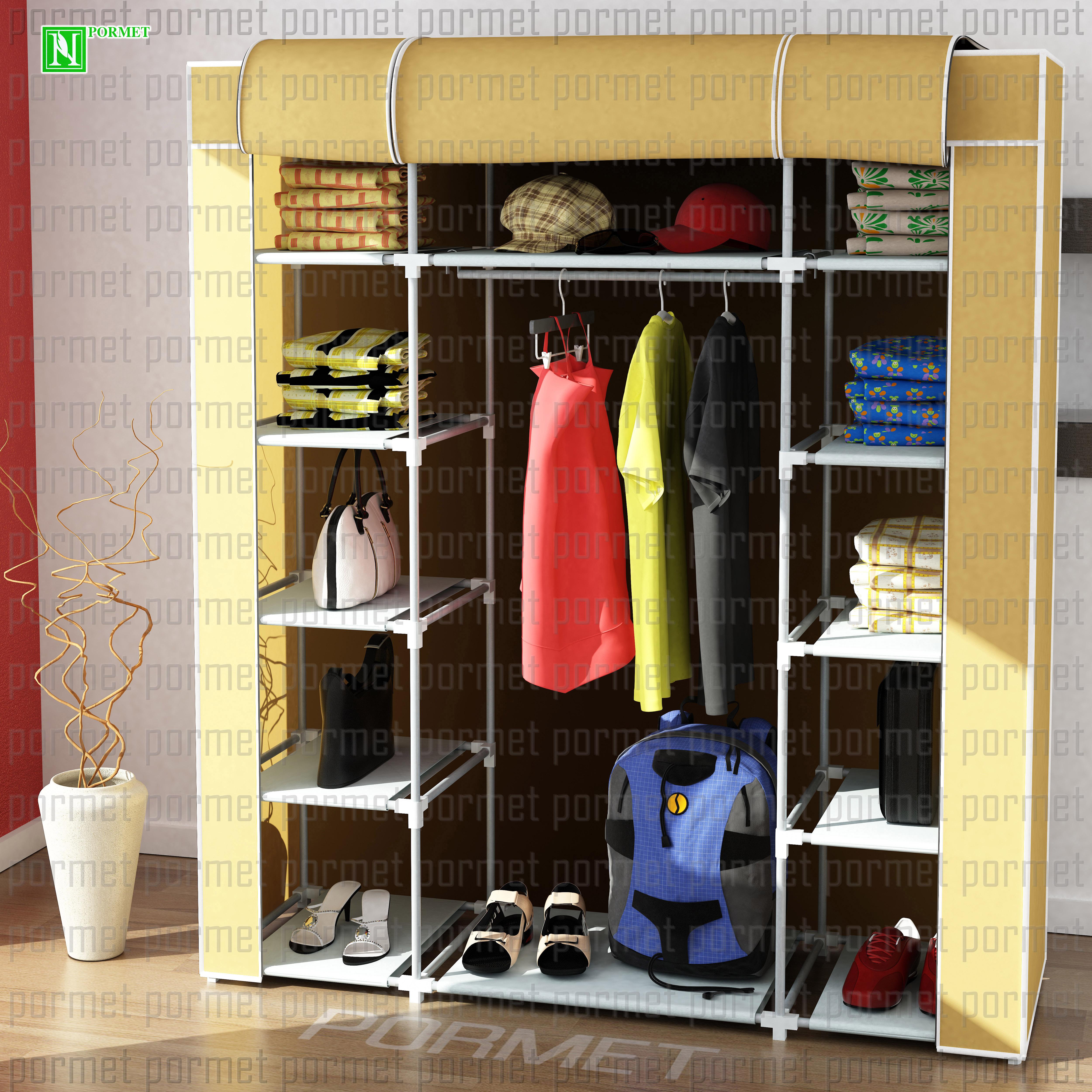 

senmasy Светло-бежевый тканевый шкаф Складной шкаф 160x45x130 см