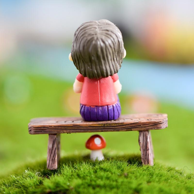Mini Wooden Park Bench Chair Succulents Bonsai Ornaments Romantic Resin Love Stool Small Ornaments Fairy Garden Figurine Dolls