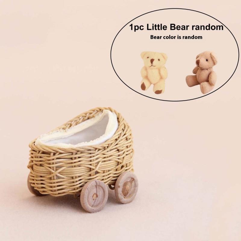 Hand-Woven Baby Stroller Stroller Shaped Flower Basket Woven Rattan Basket With Handle Flower Girls Basket Wedding Basket A2