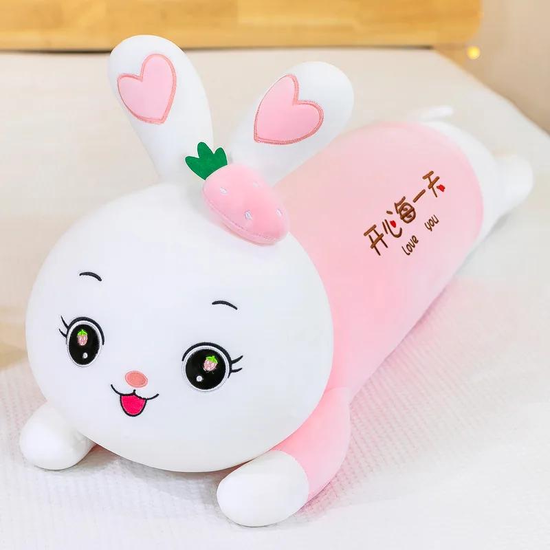 Cartoon Strawberry Rabbit Plush Doll Toys Pillow Cute Girls Sleep Long Pillow Clip Legs Toy Children's Birthday Gift Plush Dolls