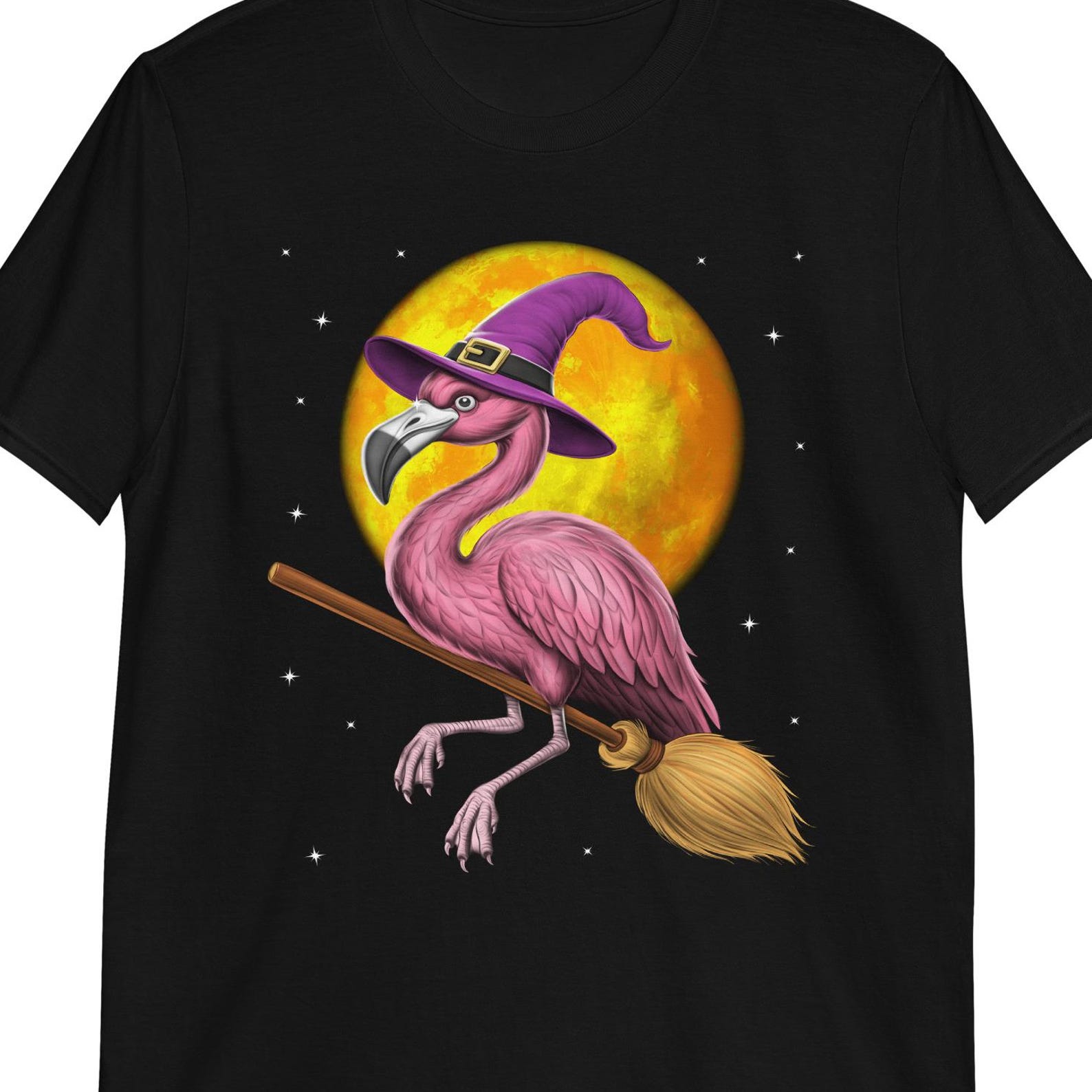 Flamingo Witch Riding Broom T-Shirt: Spooky Halloween Tee 130