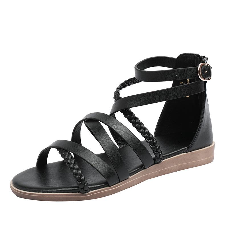 Fashion Narrow Band Cover Heel Gladiator Sandals Women Low Heel Wedges Summer Shoes Zip Open Ankle Strap Sandalias Mujer 2025
