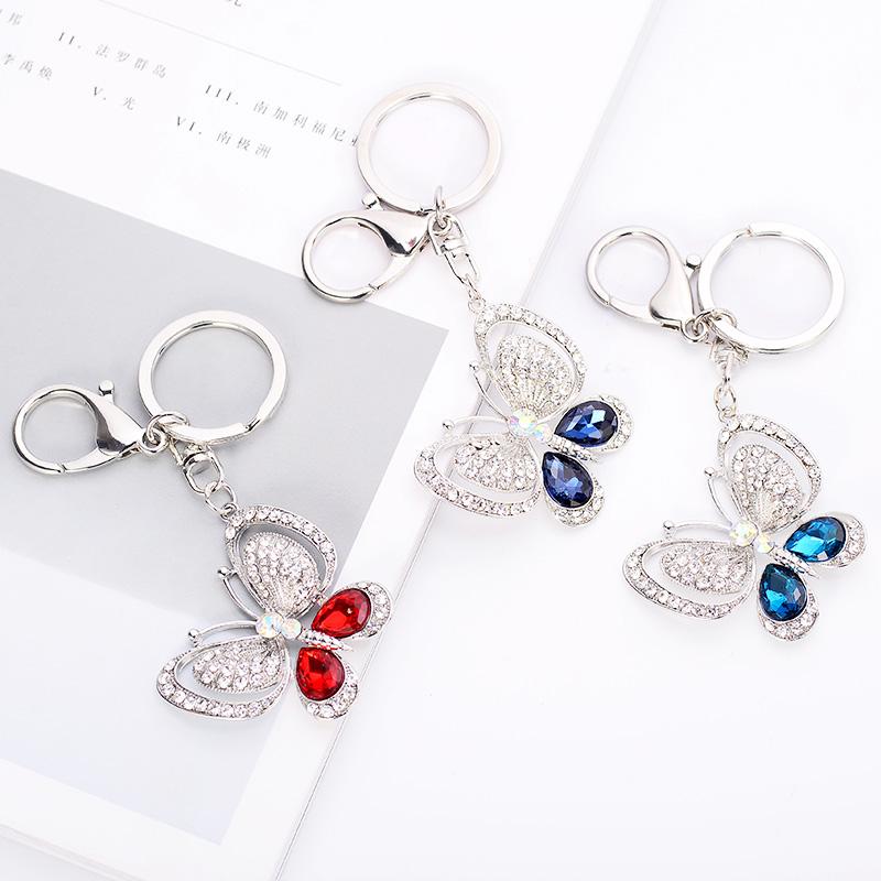 EASYA Red Blue Big Rhinestone Butterfly Keychain Chaveiro Cute Fashion Crystal Insect Charm Pendant Handbag Accessories Key Ring