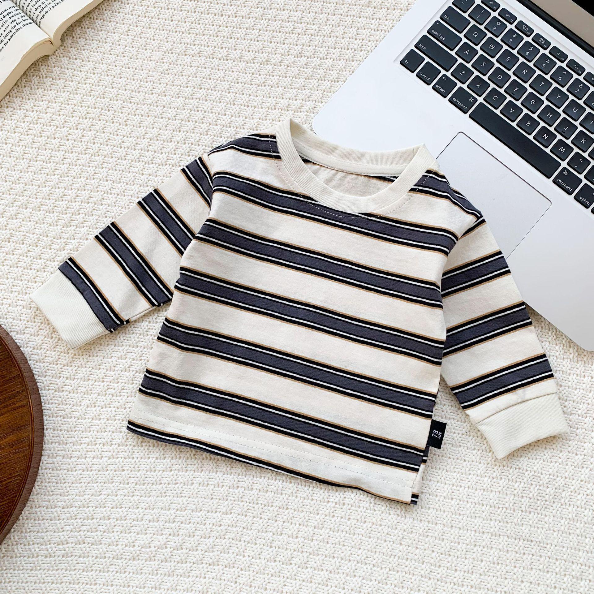 

Корейская детская полосатая футболка с длинными рукавами для мальчиков и девочек - Верх весна/осень 73 cm