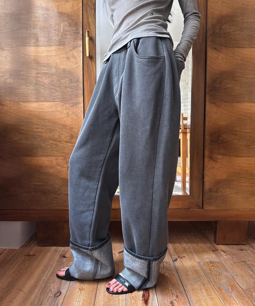 Daiaegeuneol Denim Rolled Sweat Pants (Grey)