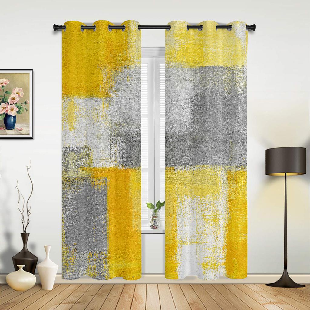 Red Grey White Oil Painting Abstract Geometric Curtains Bedroom Living Room Drapes Kitchen Window Curtain Home Decor Polyester Washable Sitting Ready