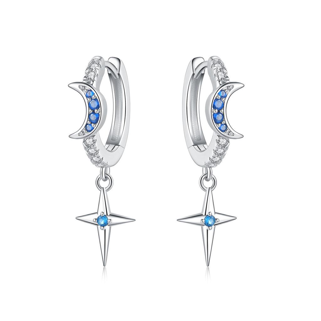 925 Silver Mysterious Star Moon Earrings Jewelry Versatile Hoop Earrings For Women Jewelry Birthday Party Fine Gifts
