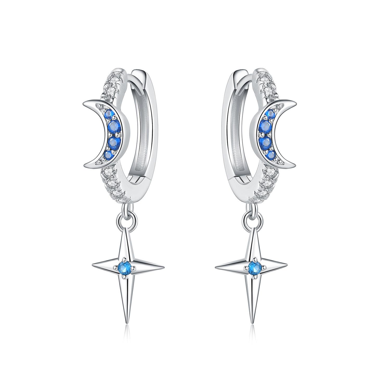 

925 Silver Blue Star Moon Drop Earrings Women Earrings Charm Fashion Versatile Party Jewelry Gifts
