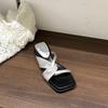 Silver with skirt thick heel cool slippers women's niche one-word with open-toed thick-soled half-slippers
