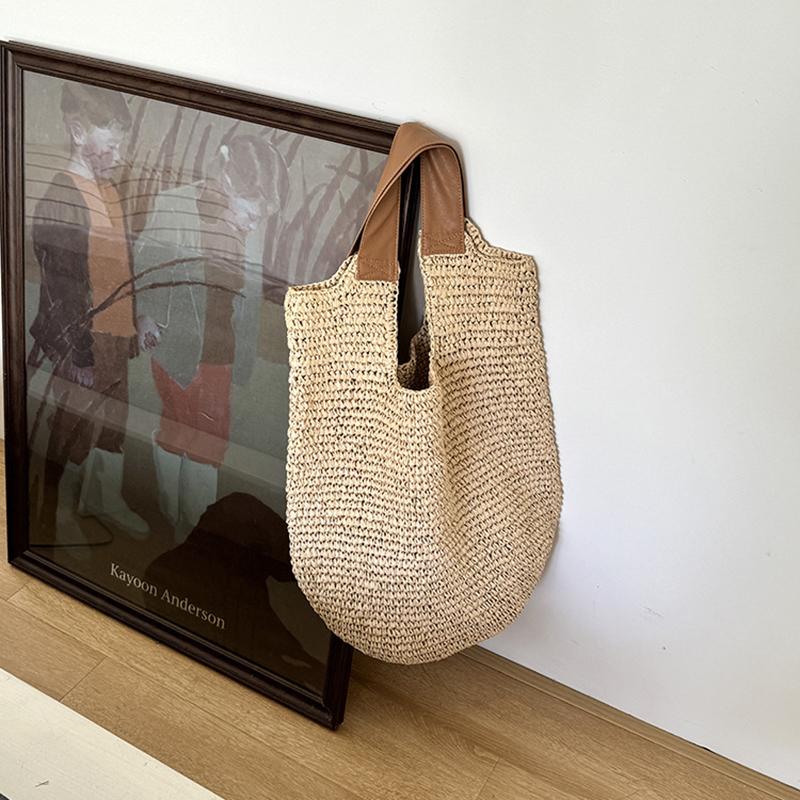 Borsa a Spalla Intrecciata Fatta a Mano Vintage da Spiaggia Estiva Rattan Rattan Borse da Shopping Bohémien da Donna per Viaggio Estivo Vacanza Tote Casual