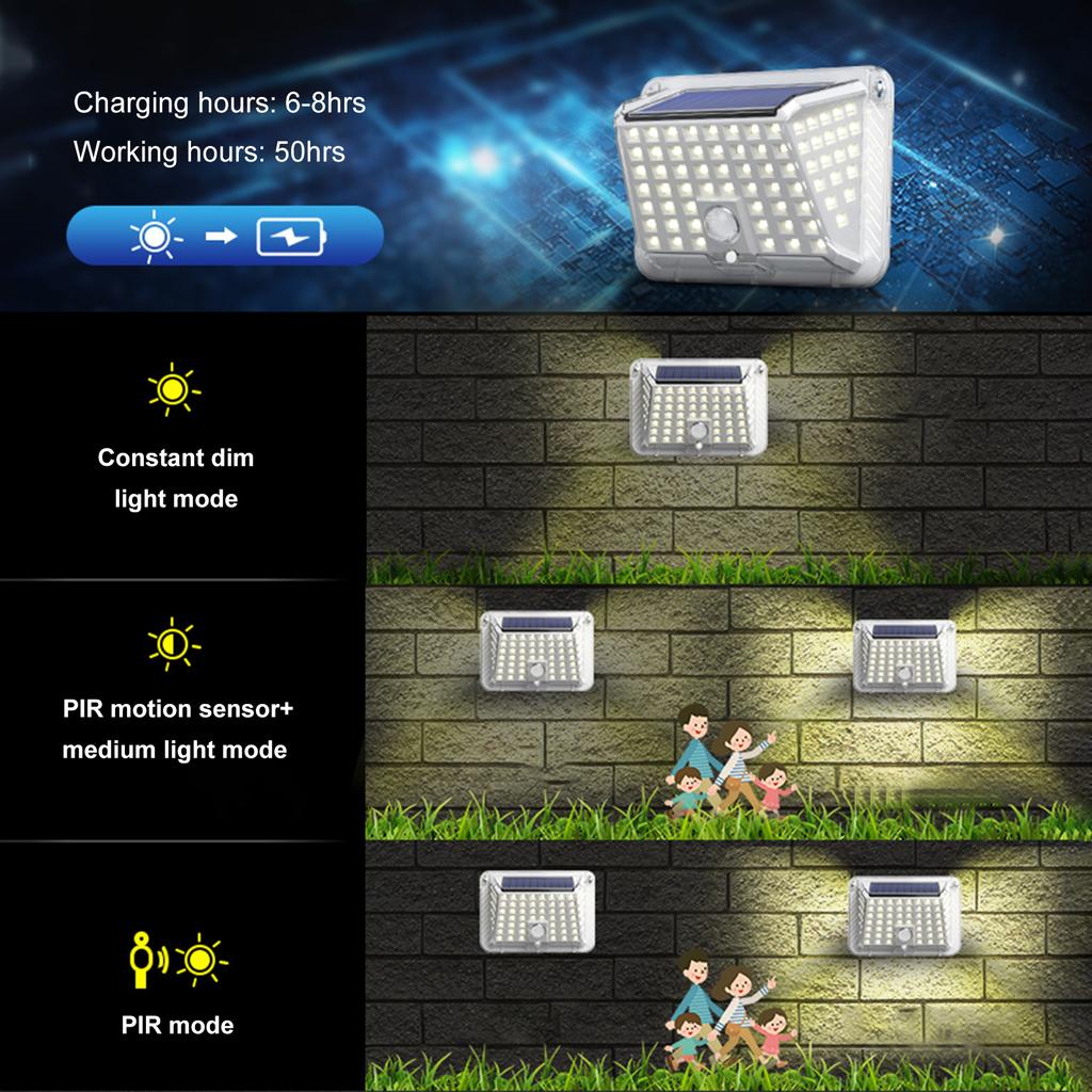 90 lysdioder solcelledrevet energilys utendørslampe Wall Street gjerdelys 3 lysmoduser Sensitive