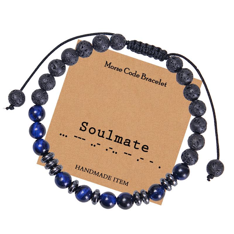 

Европейский и американский модный браслет для родственной души кодом Морзе с натуральным тигровым глазом и черным магнитным камнем