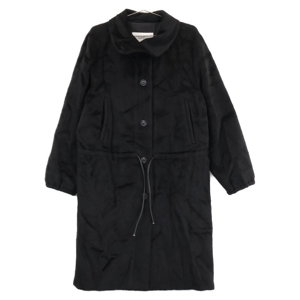 Max Mara Black 70% alpaca 30% wool leather drawcord soutien collar coat coat 42 blackUsed