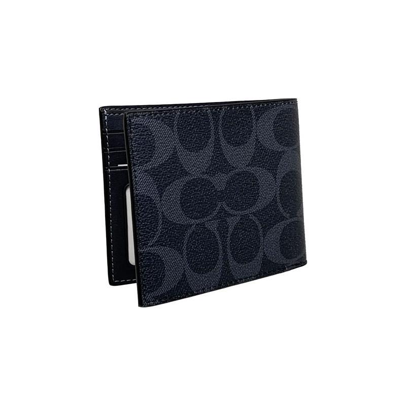 COACH Billfold Wallet 10 Classic Fashion Multi-Card Slot Bifold Coated Canvas Document Case Card Holder Wallet Men's Denim Color and Chalk White