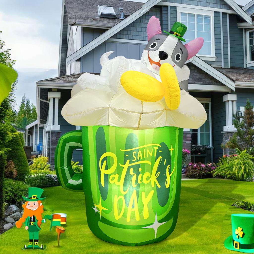 St. Patrick's Day Inflatable Bulldog with LED Lights St. Patrick's Day Inflatable Decorations