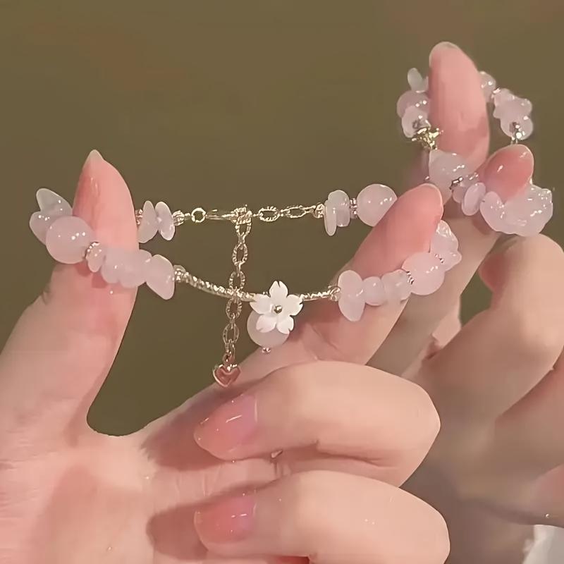 1 bracelet élégant en perles de verre fleur de cerisier avec pendentif fleur, bijoux pour femmes pour toutes les saisons