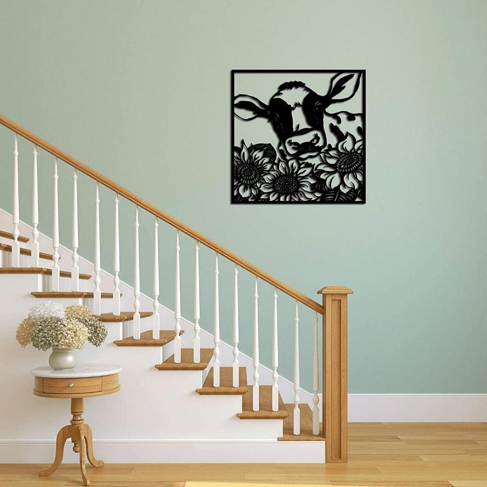 Rustic Metal Cow Sunflower Wall Art Farmhouse Decor Unique Metal Sculpture for Home Garden TY2507