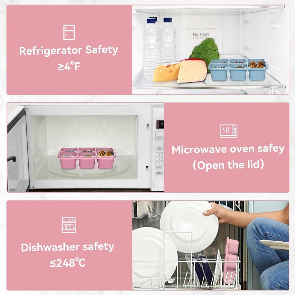 Cutie bento reutilizabilă cu 5 compartimente pentru depozitare portabilă pentru alimente, etanșă, cu capac sigur, ideală pentru muncă școlară, camping și picnic