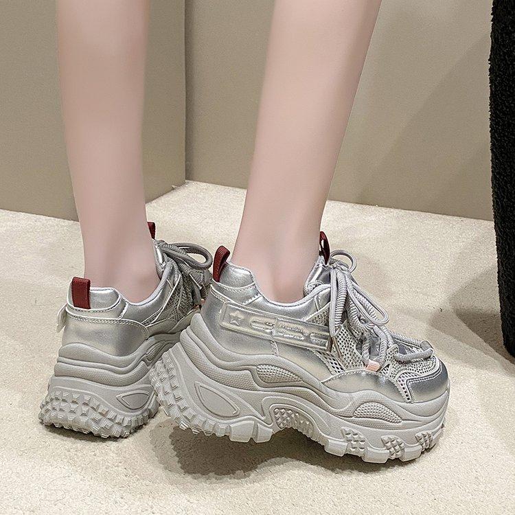 

Silver inner height increase platform dad shoes women s shoes 2025 new popular spring and autumn leisure sports little white shoes muffin 40 серебряный