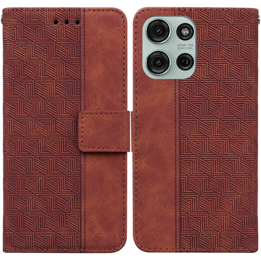 For Motorola Moto G75 5G Case Geometry Pattern Leather Wallet Phone Cover with Wrist Strap