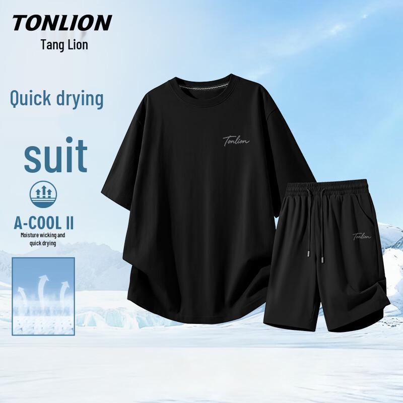 Men s Cool-Feel Quick-Dry Sports T-Shirt & Shorts Set 5XL