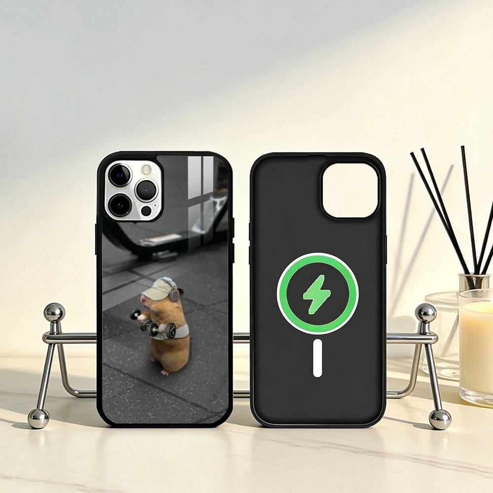 Cute Gym Hamster Phone Case For iPhone17,16,15,14,13,12,11 Plus,Pro Max Magnetic For Magsafe Wireless Charging