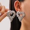 Exaggerated Gold Color Heart Oval Earrings For Women Metal Earing Jewelry Trending Irregular Wrinkled Geometric Earrings