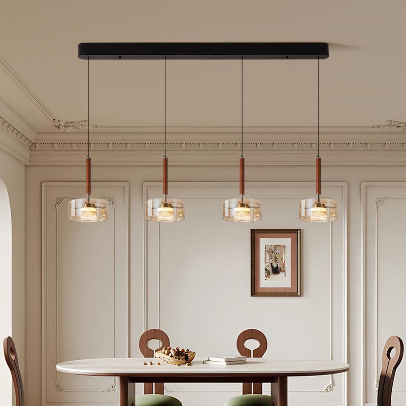 Mid-Century Wabi-Sabi Pendant Light - Japanese Solid Wood, Three-Head Design for Dining Room or Bar Counter