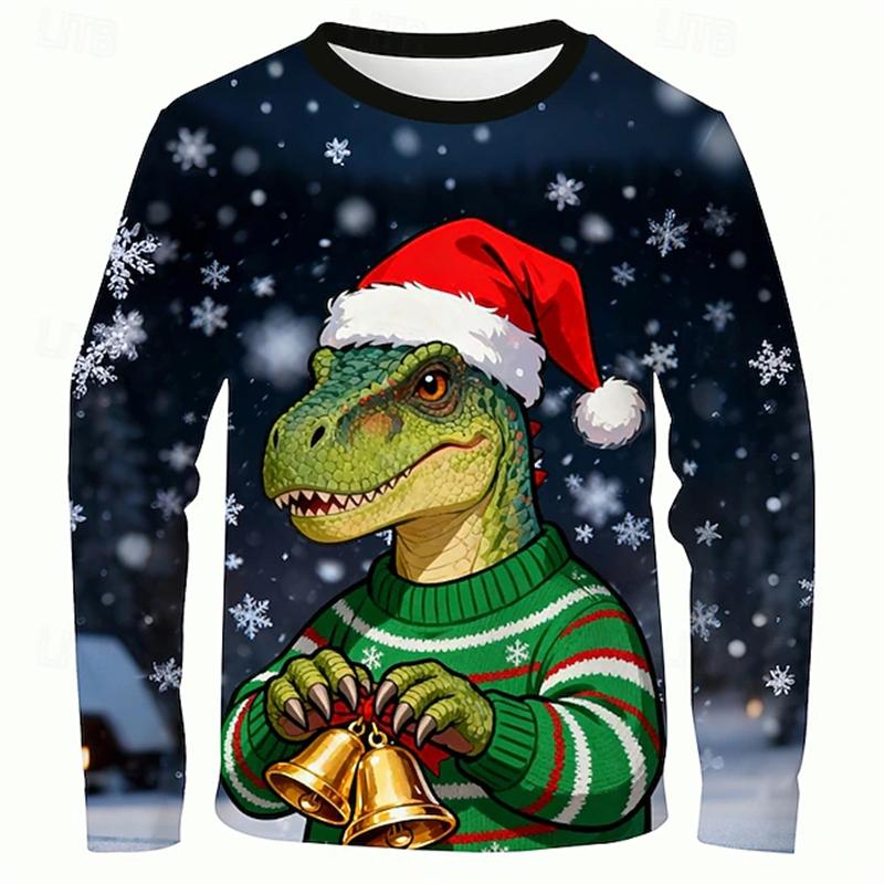 New Santa Claus Men's Long-Sleeve T-Shirt, 3D Print, Spring and Autumn Casual Loose Round-Neck Breathable Top