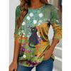 Women T-Shirts Floral Graphic Cat Tees Spring Autumn Fashion Stylish Long Sleeve T-shirts O-Neck Regular Tops