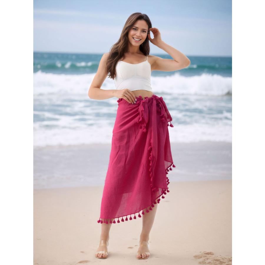 

Women s One Piece Pareo Beach Wrap Skirt Flowy Tassel Maxi Skirt, Sarong Cover Up for Vacation 1014 One size fits all Яскраво-рожевий