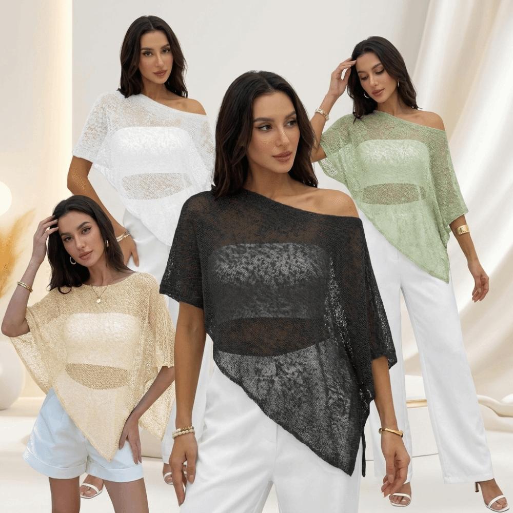 Thin Lightweight Fabric Cape Shawl Cover Up Irregular Cut Design Sheer Mesh Top Summer Season