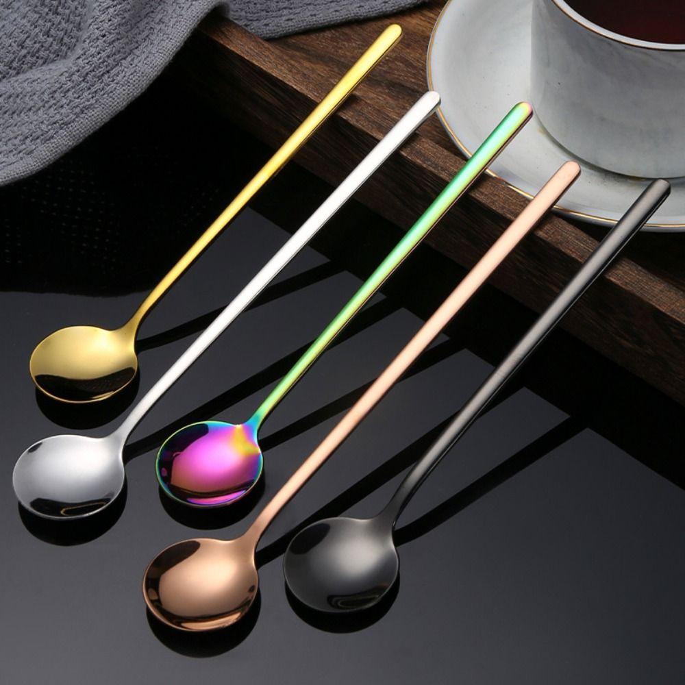 Coffee Stirring Spoon Cutlery Juice Gold Tea Spoons Dinnerware Ice Cream Long Handle Scoop Tableware Kitchen Tool Stirring Spoon