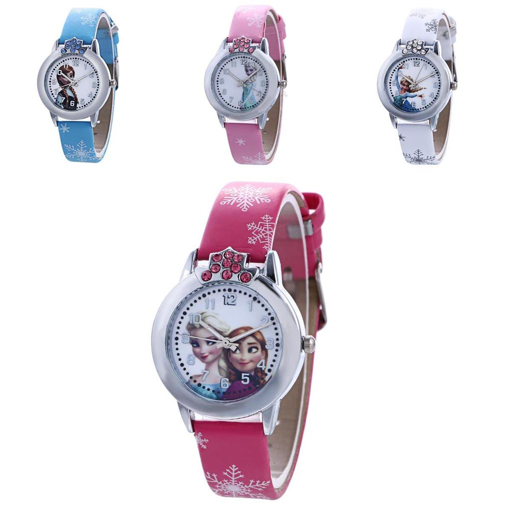 Cute Frozen Cartoon Quartz Watch For Boys And Girls With Colorful Pu Leather Strap And Life Waterproof Feature