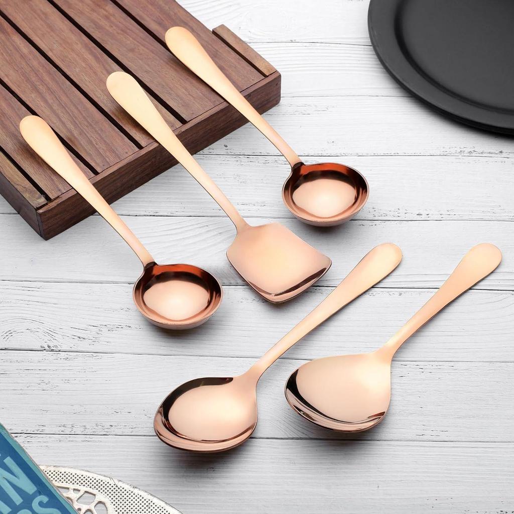 5 Pieces Stainless Steel Serving Spoons Set for Dining Table/Kitchen, 1.8 mm Heavy Gauge