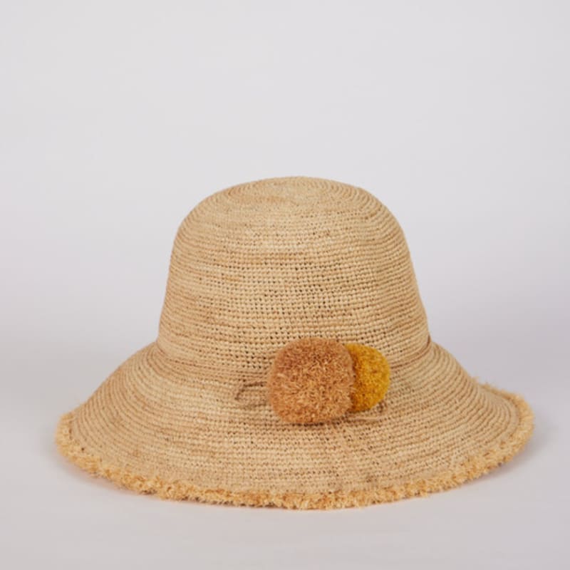 LALA Natural Raffia Pom Pom Hat