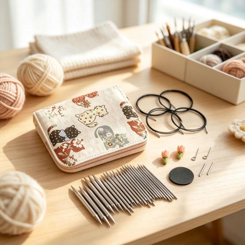 13-Pair Knitting Needle Set, Interchangeable Metal Circular Needle with 4 Flexible Cables, Plus Storage Case with Retaining Bands and Interior Pocket