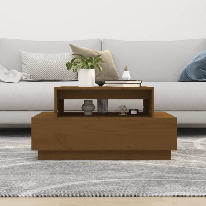 814517 vidaXL Table basse Marron miel 80x55x40,5 cm Bois massif de pin