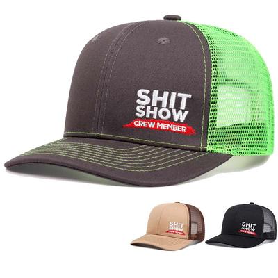 Promoção Imperdível SHIT SHOW Bordado Boné Unissex Estilo Aba Ligeiramente Curva Boné Trucker Casual Respirável para Exterior Chapéu de Verão com Tela