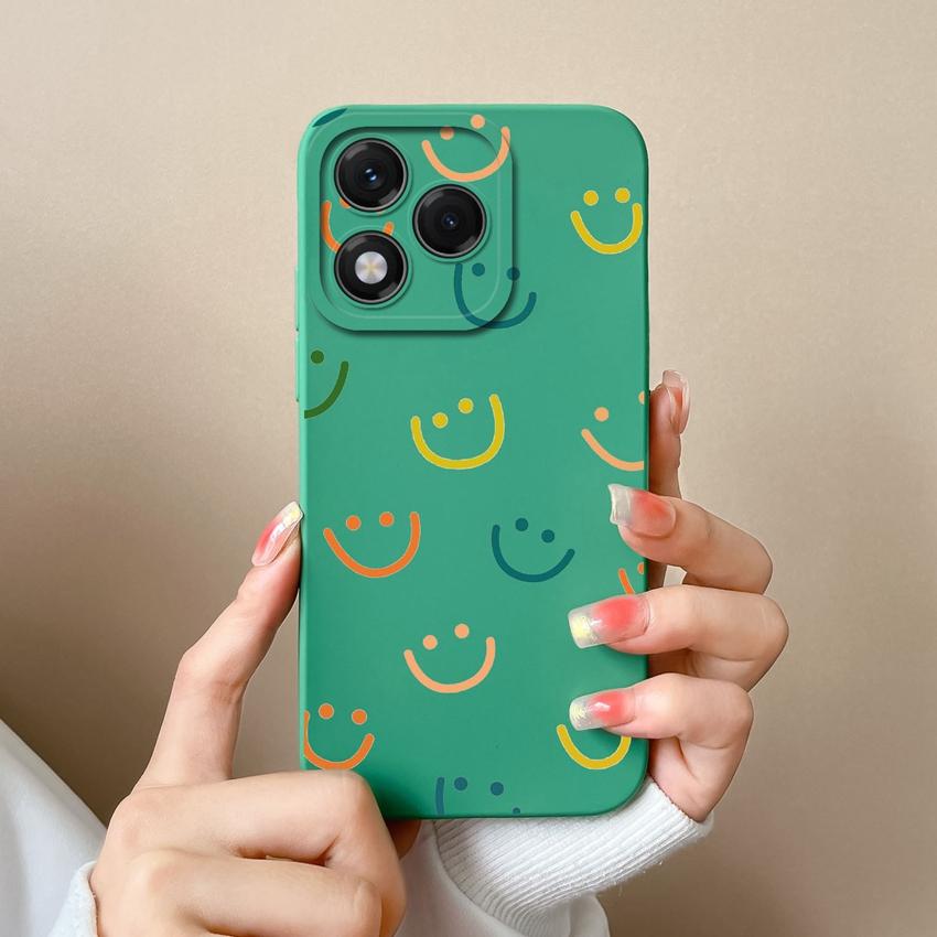 Phone Case For Huawei Honor X8 X6b 400 Lite X9c X7c X60 X5b X8c Fashionable Smiley Face Pattern Square Liquid Silicone Anti Slip Shell For Huawei Capa